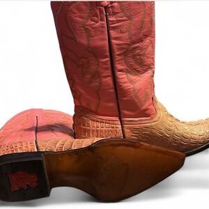 Stylish Pink and Tan Heeled Boots